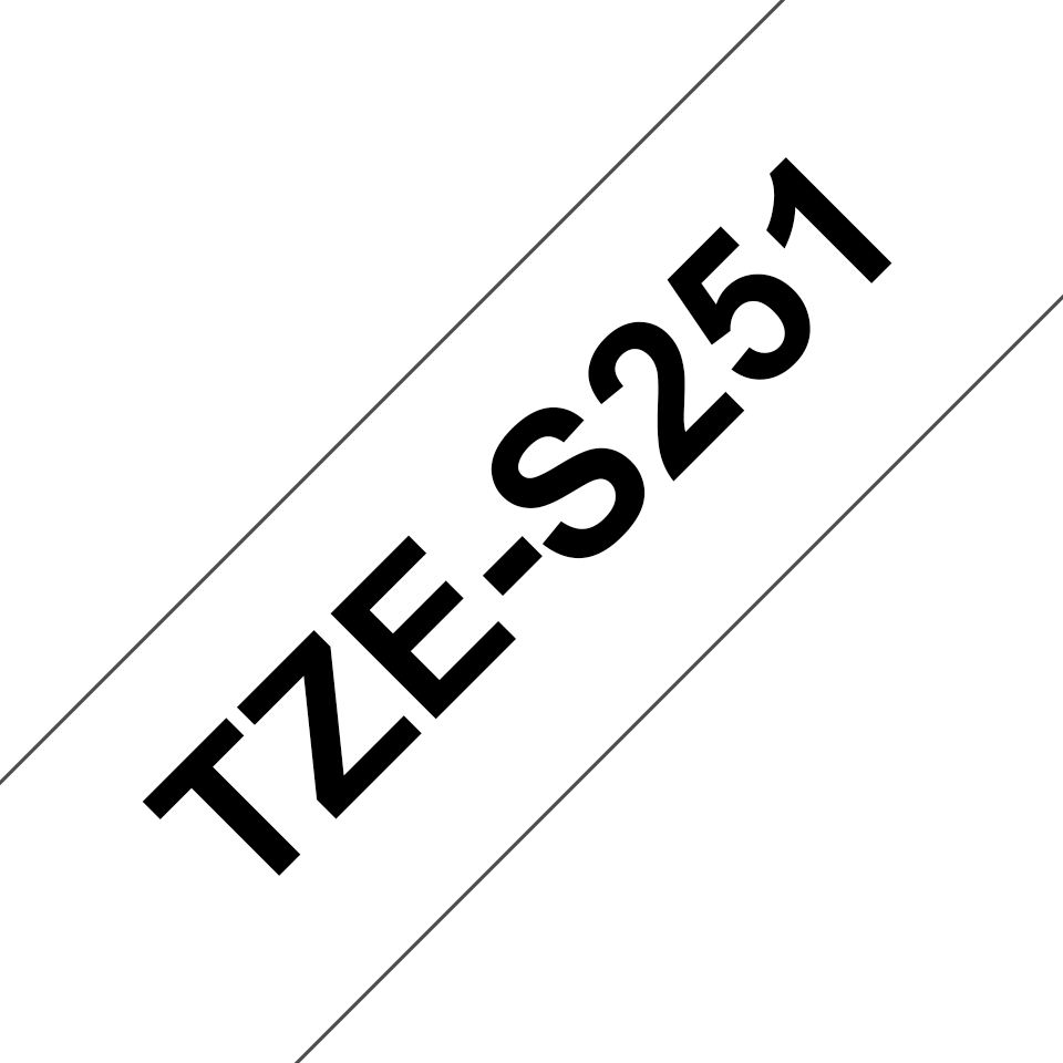Oriģināla Brother TZe-S251 uzlīmju lentas kasete – melnas drukas, balta, 24mm plata  3